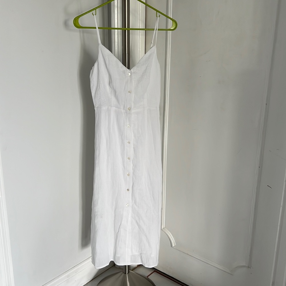 NWOT | White Mid-length Linen Button Up Dress
